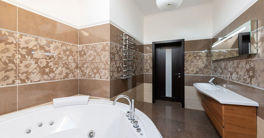 Luxury freestanding bathtub in a designer bathroom